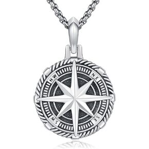 Compass Necklace 925 Sterling Silver Locket Compass Pendant Custom Locket Necklace with Photo Mens Pendant Picture Photo Jewelry for Men Women