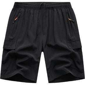 Boys Athletic Shorts, Youth Quick Dry Hiking Cargo Shorts, Running Short with Zipper Pockets Black