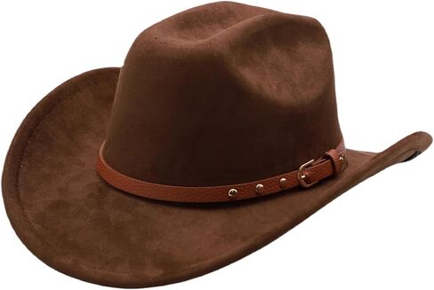 Western Cowboy Hat for Men Cowgirl Hat for Women Unisex Wide Brim Felt Fedora Hats Classic Flat Top Hats with Buckle Belt in Kuwait
