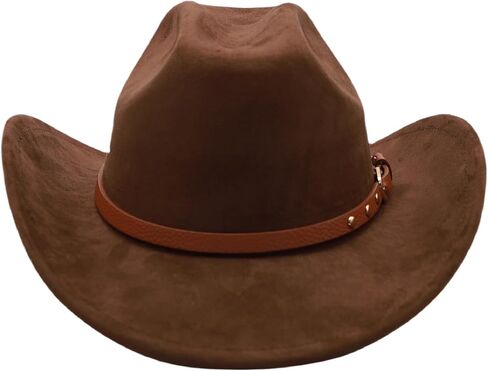 Western Cowboy Hat for Men Cowgirl Hat for Women Unisex Wide Brim Felt Fedora Hats Classic Flat Top Hats with Buckle Belt in Kuwait