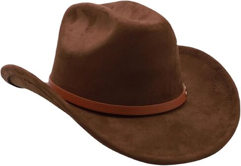 Western Cowboy Hat for Men Cowgirl Hat for Women Unisex Wide Brim Felt Fedora Hats Classic Flat Top Hats with Buckle Belt in Kuwait