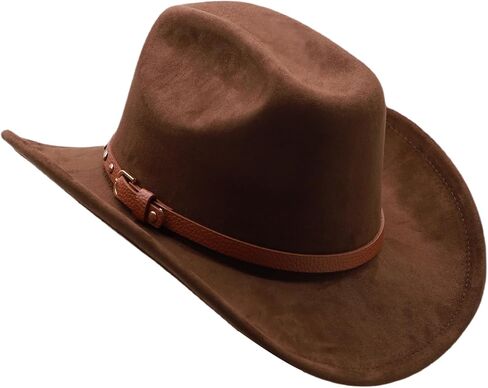 Western Cowboy Hat for Men Cowgirl Hat for Women Unisex Wide Brim Felt Fedora Hats Classic Flat Top Hats with Buckle Belt in Kuwait