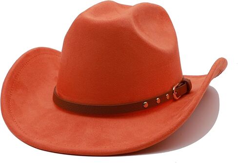 Western Cowboy Hat for Men Cowgirl Hat for Women Unisex Wide Brim Felt Fedora Hats Classic Flat Top Hats with Buckle Belt in Kuwait