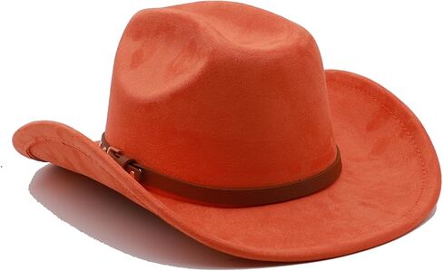 Western Cowboy Hat for Men Cowgirl Hat for Women Unisex Wide Brim Felt Fedora Hats Classic Flat Top Hats with Buckle Belt in Kuwait