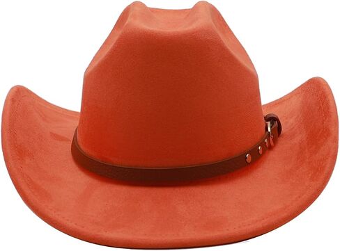 Western Cowboy Hat for Men Cowgirl Hat for Women Unisex Wide Brim Felt Fedora Hats Classic Flat Top Hats with Buckle Belt in Kuwait