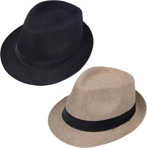 Giroir 2Pack Fedora Hats for Men Women Short Brim Unisex Short Brim Summer Beach Style 1920s Party Accessories in Saudi Arabia