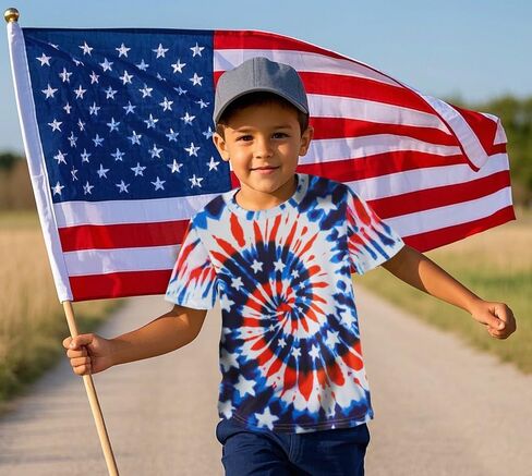 بويز فتيات 4 يوليو تي شيرت العلم الأمريكي Tees Kids Toddler Short Sleeve Tee Stirts من 4 إلى 10 سنوات in Saudi Arabia