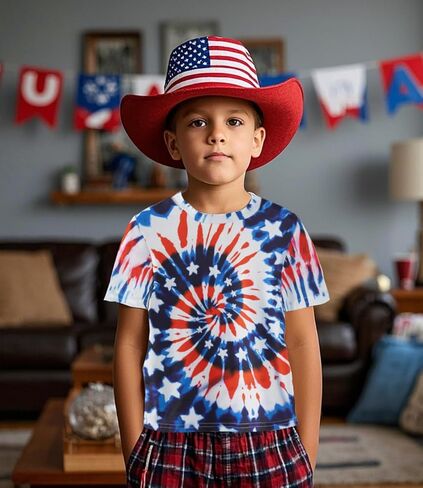 بويز فتيات 4 يوليو تي شيرت العلم الأمريكي Tees Kids Toddler Short Sleeve Tee Stirts من 4 إلى 10 سنوات in Saudi Arabia