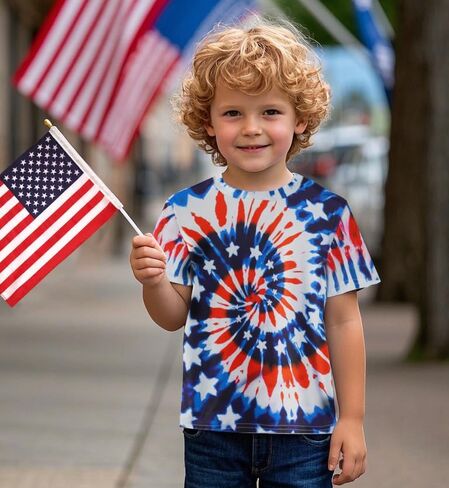بويز فتيات 4 يوليو تي شيرت العلم الأمريكي Tees Kids Toddler Short Sleeve Tee Stirts من 4 إلى 10 سنوات in Saudi Arabia