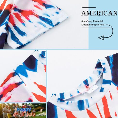 بويز فتيات 4 يوليو تي شيرت العلم الأمريكي Tees Kids Toddler Short Sleeve Tee Stirts من 4 إلى 10 سنوات in Saudi Arabia