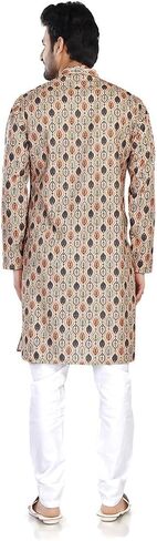 In-Sattva Men's Indian Folk Print Banded Collar Knee-Length Kurta Tunic in Saudi Arabia