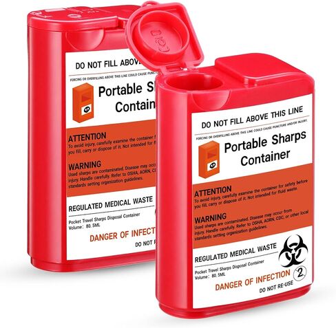 Baderke 2 Pack Pocket Travel Sharps Disposal Container Sharps Containers for Home Use Small 80 Ml Container Diabetic Supplies Easy to Use for Diabetic Needles, Lancets, Strips in Saudi Arabia