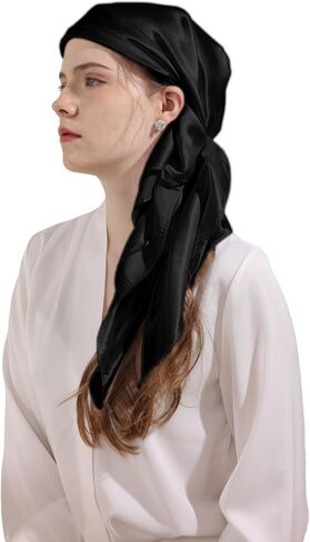35" Large Square Satin Head Scarf, Neck Scarf Hair Wrapping Satin Bandana for Halloween Retro Women Costume Accessory in Kuwait