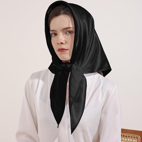 35" Large Square Satin Head Scarf, Neck Scarf Hair Wrapping Satin Bandana for Halloween Retro Women Costume Accessory in Kuwait