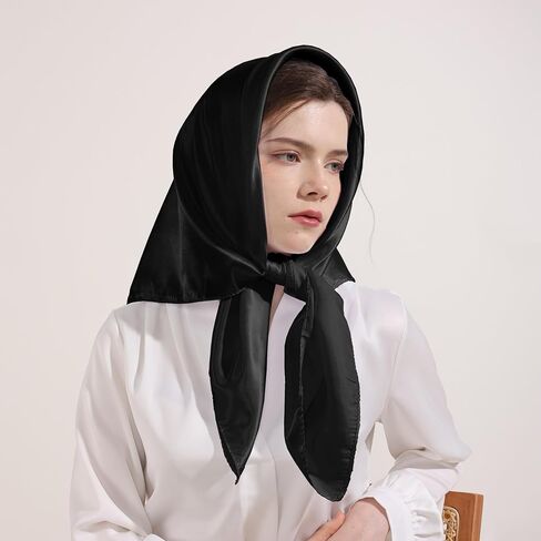 35" Large Square Satin Head Scarf, Neck Scarf Hair Wrapping Satin Bandana for Halloween Retro Women Costume Accessory in Kuwait