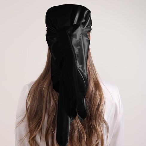 35" Large Square Satin Head Scarf, Neck Scarf Hair Wrapping Satin Bandana for Halloween Retro Women Costume Accessory in Kuwait