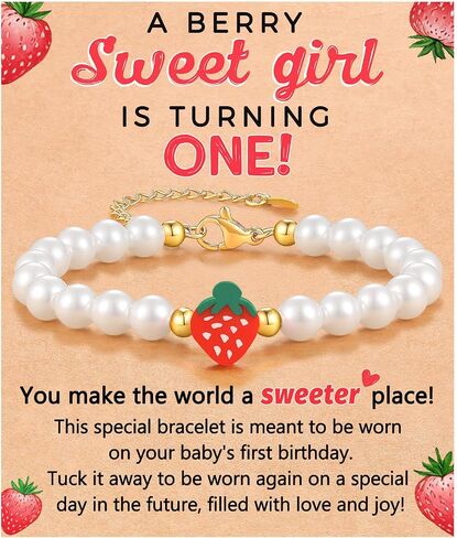 Berry First Birthday Decor Sweet One Birthday Gifts, Adjustable Strawberry Pearls Bracelet for Her in Saudi Arabia