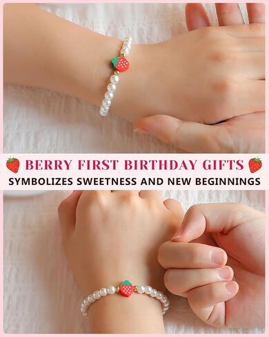 Berry First Birthday Decor Sweet One Birthday Gifts, Adjustable Strawberry Pearls Bracelet for Her in Saudi Arabia