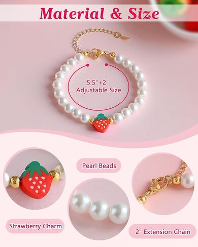 Berry First Birthday Decor Sweet One Birthday Gifts, Adjustable Strawberry Pearls Bracelet for Her in Saudi Arabia