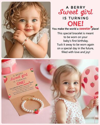 Berry First Birthday Decor Sweet One Birthday Gifts, Adjustable Strawberry Pearls Bracelet for Her in Saudi Arabia