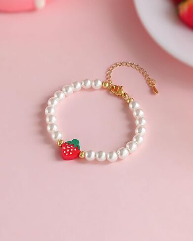 Berry First Birthday Decor Sweet One Birthday Gifts, Adjustable Strawberry Pearls Bracelet for Her in Saudi Arabia