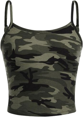 Gorglitter Girl's Allover Camo Print Cami Top Ocliveless Strap Strap Slim Camisole in Kuwait