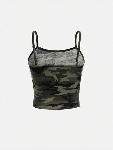 Gorglitter Girl's Allover Camo Print Cami Top Ocliveless Strap Strap Slim Camisole in Kuwait