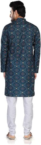 In-Sattva Men's Indian Folk Print Banded Collar Knee-Length Kurta Tunic in Saudi Arabia