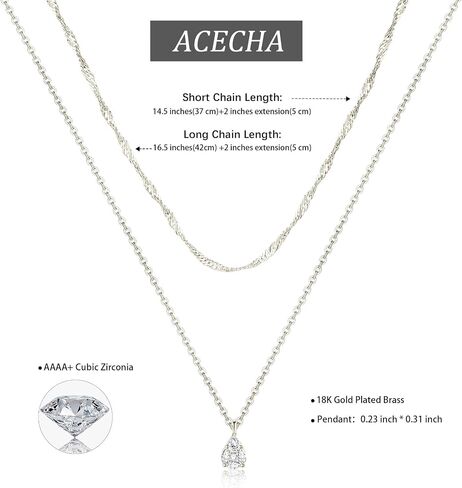 ACECHA Silver Layered Necklaces for Women, Dainty Singapore Chain Choker Necklace with Simple Diamond Pendant Trendy Charm Jewelry Gifts in Saudi Arabia