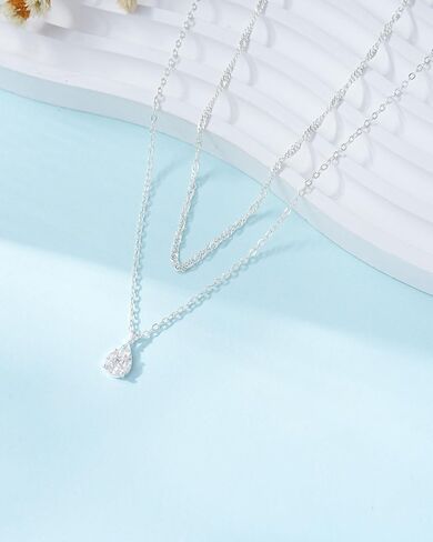 ACECHA Silver Layered Necklaces for Women, Dainty Singapore Chain Choker Necklace with Simple Diamond Pendant Trendy Charm Jewelry Gifts in Saudi Arabia