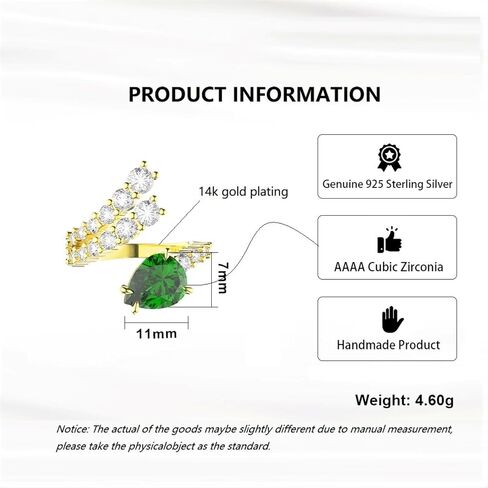 خمر 925 الجنيه الاسترليني الفضة المحاكاة الزمرد والزركونيا مكعب حلقة قابلة للتعديل للنساء ، الوعد بوعد زخارف قطرة خضراء لها in Kuwait