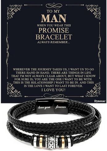 Bracelets For Men，Men's Black Braided Leather Bracelet, Stainless Steel Engraved Love You Forever Jewelry, Perfect or Dad, Husband, Son, Grandson, Nephew,Comes With Message Card And Gifts Box in Kuwait