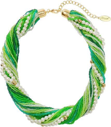 Bocar Multi Layer Chunky Bib Statement Mix Color Beads Pearl Cluster Collar Necklace for Women Gift (NK-10775) in Saudi Arabia
