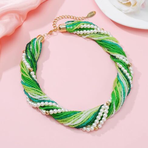 Bocar Multi Layer Chunky Bib Statement Mix Color Beads Pearl Cluster Collar Necklace for Women Gift (NK-10775) in Saudi Arabia