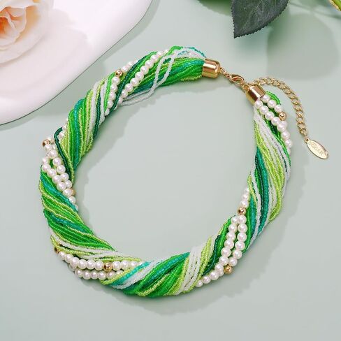 Bocar Multi Layer Chunky Bib Statement Mix Color Beads Pearl Cluster Collar Necklace for Women Gift (NK-10775) in Saudi Arabia