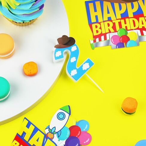 Cartoon Story Birthday Candle Blue Sky White Cloud Rocket Candle Toy Theme Birthday Party Supplies (Number 2) in Saudi Arabia