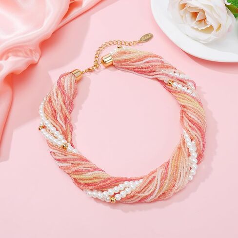 Bocar Multi Layer Chunky Bib Statement Mix Color Beads Pearl Cluster Collar Necklace for Women Gift (NK-10775) in Saudi Arabia