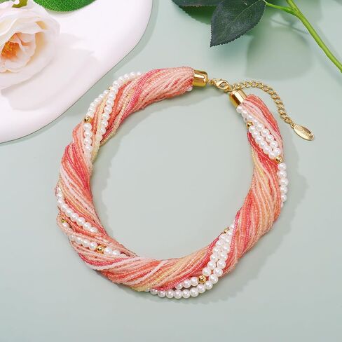 Bocar Multi Layer Chunky Bib Statement Mix Color Beads Pearl Cluster Collar Necklace for Women Gift (NK-10775) in Saudi Arabia