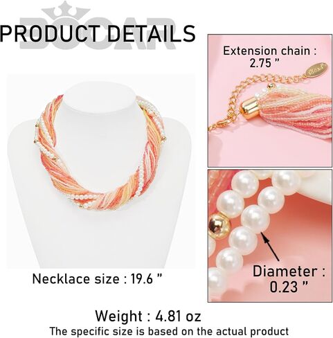 Bocar Multi Layer Chunky Bib Statement Mix Color Beads Pearl Cluster Collar Necklace for Women Gift (NK-10775) in Saudi Arabia