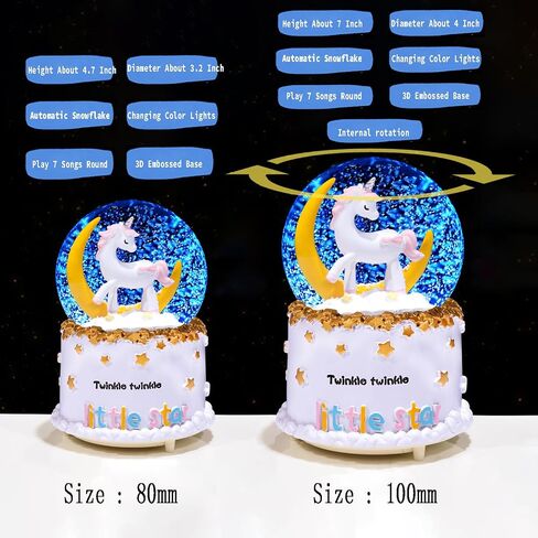Rainbow Unicorn Snow Globe Automatic Snow Flakes with Coloful Light Music Christmas Birthday Presents Gifts for Kids Girls Baby Sister Daughter Granddaughter Women Mom Grandma in Saudi Arabia