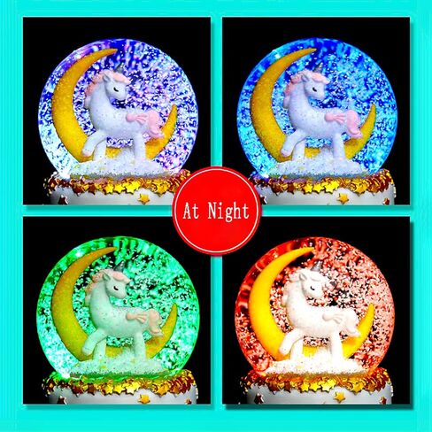 Rainbow Unicorn Snow Globe Automatic Snow Flakes with Coloful Light Music Christmas Birthday Presents Gifts for Kids Girls Baby Sister Daughter Granddaughter Women Mom Grandma in Saudi Arabia