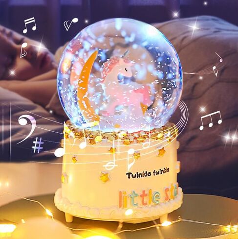 Rainbow Unicorn Snow Globe Automatic Snow Flakes with Coloful Light Music Christmas Birthday Presents Gifts for Kids Girls Baby Sister Daughter Granddaughter Women Mom Grandma in Saudi Arabia