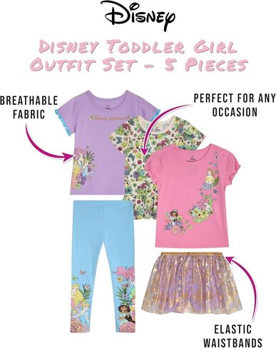 Disney Girls' Clothing Sets - 5 Piece Playwear Set Princesses and Minnie Mouse Toddler Clothes for Girls (Sizes: 3T-7) in Saudi Arabia