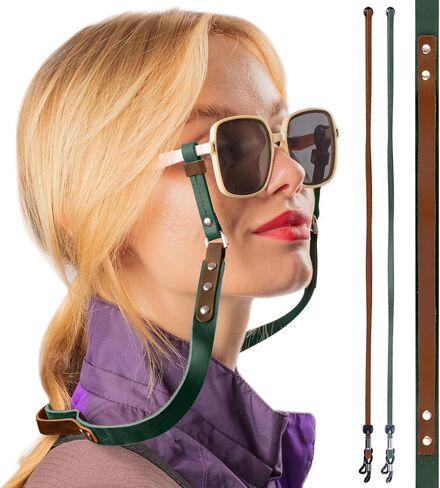 Leather Glasses Strap - 7O cm Duotone Leather Eyeglasses Strap - Sunglasses Strap Holder Around Neck - Universal Fit in Kuwait