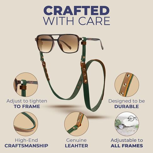 Leather Glasses Strap - 7O cm Duotone Leather Eyeglasses Strap - Sunglasses Strap Holder Around Neck - Universal Fit in Kuwait