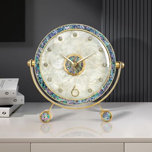 Natural Shell Desk Clock,Vintage Mantel Clock Silent Table Rotatable Clock Battery Operated Decorative Clock for Living Room Bedroom Office Fireplace Home Decor in Saudi Arabia