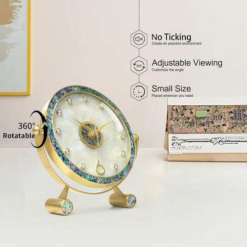Natural Shell Desk Clock,Vintage Mantel Clock Silent Table Rotatable Clock Battery Operated Decorative Clock for Living Room Bedroom Office Fireplace Home Decor in Saudi Arabia