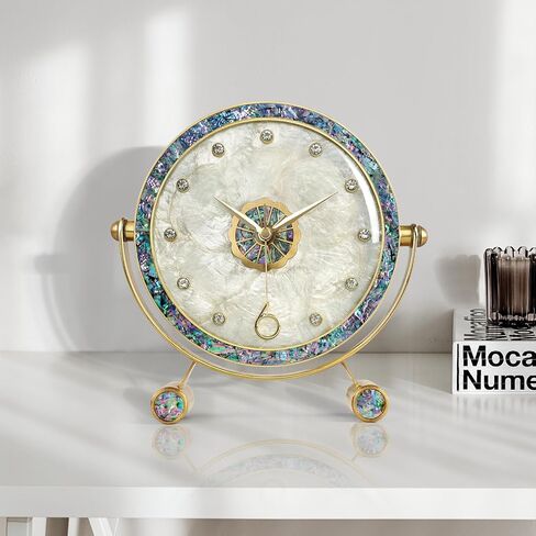 Natural Shell Desk Clock,Vintage Mantel Clock Silent Table Rotatable Clock Battery Operated Decorative Clock for Living Room Bedroom Office Fireplace Home Decor in Saudi Arabia
