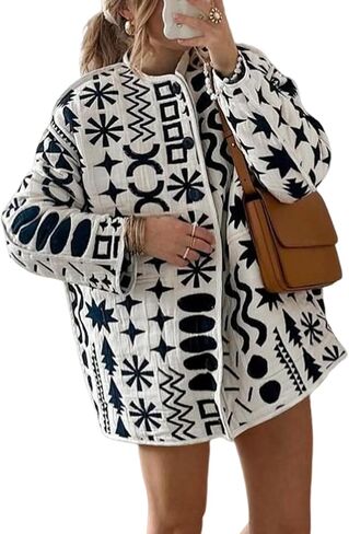 YKR Women's Quilted Lightweight Jacket Floral Print Padded Cardigan Button Down Puffer Coat Outwear in Saudi Arabia