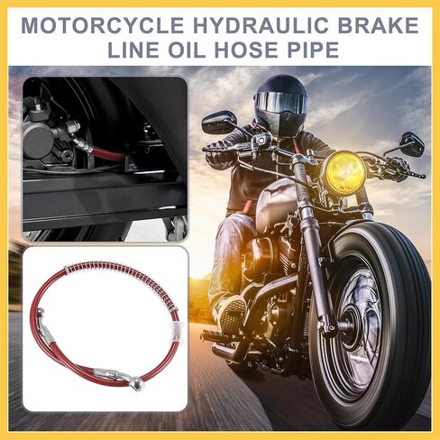 23.62" Length 10mm ID Motorcycle Hydraulic Brake Line Oil Hose Pipe Stainless Steel Braided Cable for ATV Motocross Sport Bikes Street Bikes Red Auto Replacement Parts in Saudi Arabia